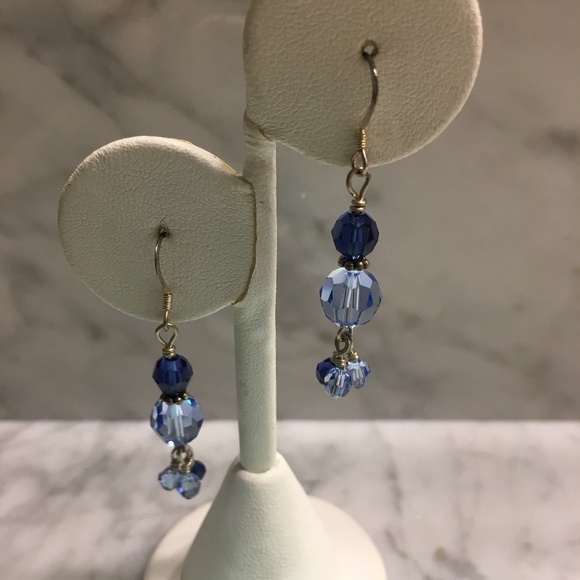 Hand Crafted Jewelry - Sapphire Swarovski Crystal Earrings